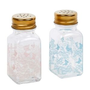 DOLLY PARTON Butterfly Spice Shakers Pink & Blue w/ Gold Tone Tops Set of 2 NWT